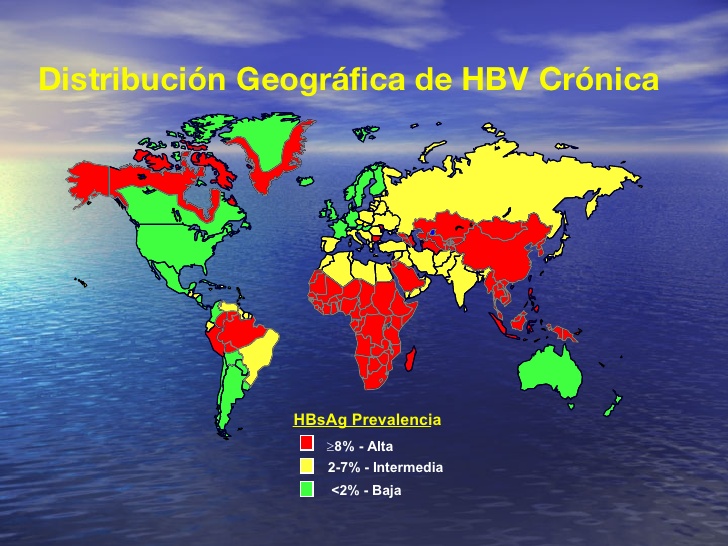 Mapa mundial distribución hepatitis B
