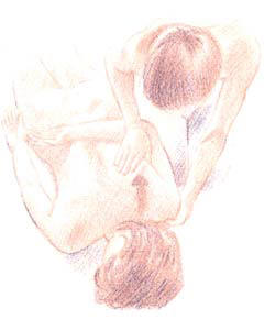 Coloca una mano bajo el hombro del receptor. Con la otra haz un movimiento circular frotando intensamente la zona alrededor del omoplato con las yemas de los dedos. Comienza en la parte superior del hombro y baja por todo el hueso.